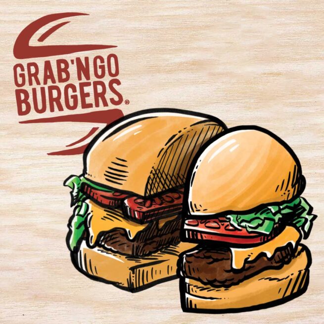 Illustreret burger guide for Grab'n Go Burgers