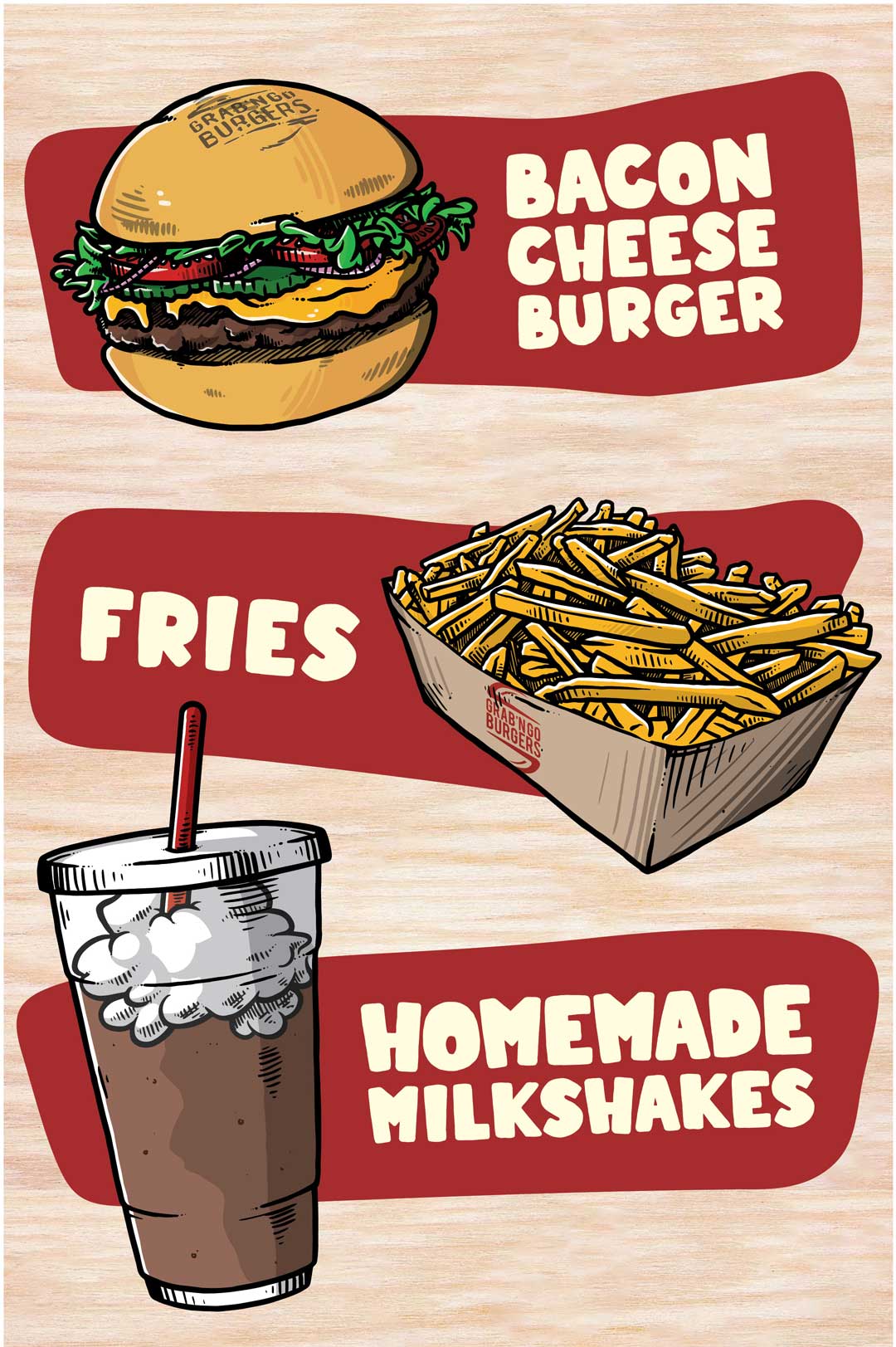 A-skilt til illustreret burger guide på Reffen