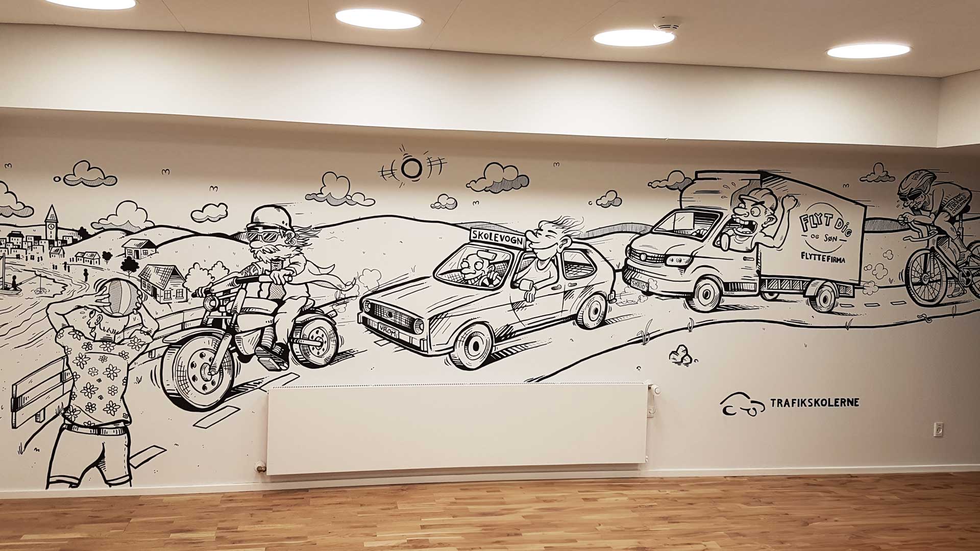 Vægmaleri lavet for Trafikskolerne på Østerbro